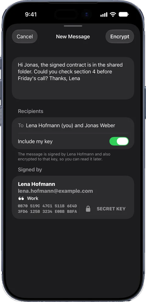 New encrypted message addressed to two recipients
